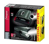 MAPED OFFICE - Kit Agrafeuse Half Strip + Perforateur 2 Trous - En Métal - Fonction Agrafage, Cloutage et Épinglage - Système Anti-Enrayage et Calage sur Classeur