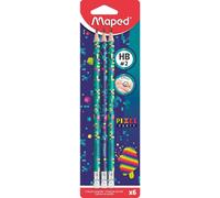 Maped Pack 6 Crayons Papier Pixel Party Hb Bout Gomme