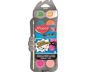 Maped - Palette de Peinture à l'Eau - 12 Pastilles de Gouache, Pinceau inclus - Couleurs Vives et Pigmentées - Format Nomade Refermable Longue Durée