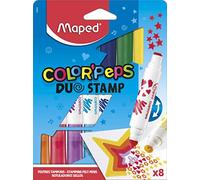 Maped - Feutres Duo Stamp Color'Peps - 8 feutres - 1 pointe tampon + 1 pointe feutre - Multicolore