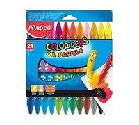 Maped - Pastels à l’Huile - 24 Craies de Coloriage - Extra-Doux et Format Maxi pour les Petites Mains - Couleurs Vives - Grande Pochette Carton
