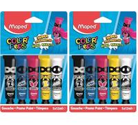 Maped - Peinture Gouache Enfant - 5 Couleurs Intenses Super Pigmentées - Facile à Ouvrir - Bouchon vissé - Couleurs Primaires - 5 Tubes de 12 ml, cyan, magenta, jaune, noir et blanc (Lot de 2)