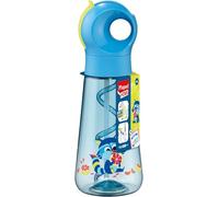 MAPED Picnik - Gourde Ecozen Raton Laveur Bleu Fluo - Paille Intégrée qui fait des Bulles - Ouverture Manuelle Facile - Poignée Intégrée, Gourde Étanche en Matériau Bio-Sourcé - 500ml
