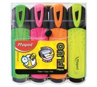 Maped – Surligneurs Peps fluo – Ne sèche pas sans capuchon – Pochette de 4, couleurs assorties