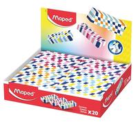 Maped - Présentoir de 20 gommes bicolores avec motif à carreaux, élastiques en plastique haute efficacité, couleurs assorties, idéal pour les écoles et les bureaux (boîte Display)