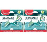 Maped Rapporteur Incassable Plastique Ergonomique et Résistant, repérage optimisé - Rapporteur 180°/ 12 cm - Coloris Aléatoire Vert ou Bleu (Lot de 2)