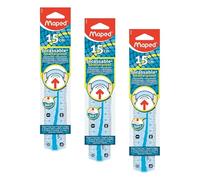 Maped Règle plate INCASSABLE avec bords anti-taches et soft anti-dérapant - Règle plate 15 cm Coloris Bleu (Lot de 3)