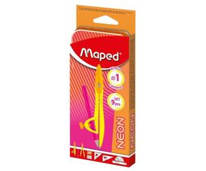 Maped - Set Complet de Géométrie et Mathématiques - 2 Compas (Bague et Mine), Règle 15cm, Rapporteur 180°, Équerres, Gomme, Taille-Crayon et Crayon - Set Multi Produits