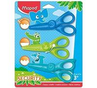 Maped - Set de 3 ciseaux créatifs KIDICRAFT 12 cm - 3 formes de découpe - Sécurité - Bouts ronds - Lames plastique - Pour enfants -