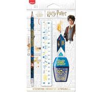 Maped - Set de Papeterie 4 Pièces - 1 Règle Transparente 15cm + 1 Taille-Crayons 1 Trou + 1 Gomme + 1 Crayon Papier HB - Licence Harry Potter Officielle