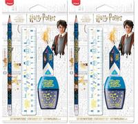 Maped - Set de Papeterie 4 Pièces - 1 Règle Transparente 15cm + 1 Taille-Crayons 1 Trou + 1 Gomme + 1 Crayon Papier HB - Licence Harry Potter Officielle (Lot de 2)