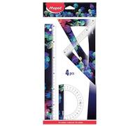 Maped - Set de Traçage 4 Pièces Deepsea Paradise - Règle 30 cm + Équerre 60° / 21 cm + Équerre 45° / 21 cm + Rapporteur 180° Base 12 cm - Instruments Ergonomiques et Légers