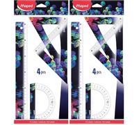 Maped - Set de Traçage 4 Pièces Deepsea Paradise - Règle 30 cm + Équerre 60° / 21 cm + Équerre 45° / 21 cm + Rapporteur 180° Base 12 cm - Instruments Ergonomiques et Légers (Lot de 2)