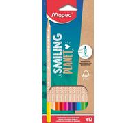 Maped - Smiling Planet Natural Wood Coloured Pencils - 12 Bright Colours - Drawi
