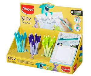 Maped - Stylo Effaçable Kidy Learn Display - Stylo Animaux Enfants avec Gomme Intégrée, Rechargeable et Ergonomique - Fourniture Scolaire pour Apprentissage de l'Écriture - Accessoire Rentrée Scolaire