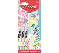 Maped Surligneurs Fluo Duo x3 – 2 couleurs en 1 – Pastels assortis – Blister recyclable