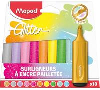 Maped - Surligneurs Fluo Glitter - Lot de 10 - Pointe Biseautée - Encres Pailletées - Longue Durée - Usage Scolaire, Bullet Journal et Professionnel