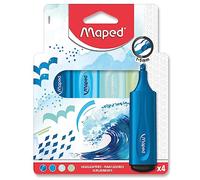 Maped - Surligneurs Fluo Peps - Pointe biseautée, longue durée - Usage scolaire et professionnel - Encre pastel, fluorescente et pailletée - Thème Océan Bleu/Vert