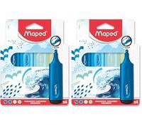 Maped - Surligneurs Fluo Peps - Pointe biseautée, longue durée - Usage scolaire et professionnel - Encre pastel, fluorescente et pailletée - Thème Océan Bleu/Vert (Lot de 2)