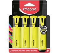 Surligneurs - Jaune fluo - Pointe biseautée - Scolaire - Bureau - 4 surligneurs - Maped Jaune