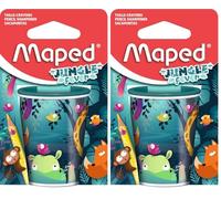 Maped - Taille-crayon canette en métal - Deux trous de différents diamètres - Grande capacité de réserve - Décor Jungle fever - Emballage carton recyclable (Lot de 2)