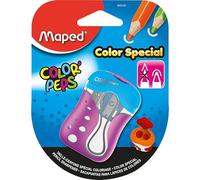 Maped - Taille-Crayon Color’Peps - 2 Trous - avec Réservoir pour Crayons de Couleur - Taille Arrondie - Avec Capot de Protection - Coloris Aléatoire