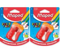 Maped - Taille-Crayon Color’Peps - 2 Trous - avec Réservoir pour Crayons de Couleur - Taille Arrondie - Avec Capot de Protection - Coloris Aléatoire (Lot de 2)