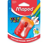 Maped - Taille-Crayon Color’Peps - 2 Trous - avec Réservoir pour Crayons de Couleur - Taille Arrondie - Avec Capot de Protection - Coloris Aléatoire