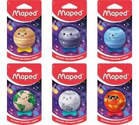 Maped - Taille-Crayons Planète à Collectionner - 1 Trou - Réserve en Métal Ergonomique et arcticulée, Compact et Anti-Chocs - Vendu à l'Unité, Coloris Aléatoire