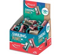 MAPED Taille-Crayons Vivo 1 trou Smiling Planet composé à 50% de fibres de bois FSC, livré en présentoir