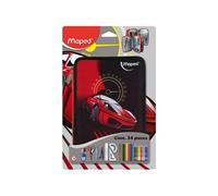 Maped Trousse scolaire garnie 2 étages – 34 pièces (stylo, gomme, taille-crayon) – Cars