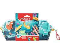 Maped - Trousse en tissu JUNGLE FEVER - Trousse Early Age avec outils de coloriage - 12 Crayons de Couleur + 12 Feutres - Trousse lavable pour Enfants dès 2 ans