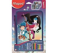 Maped - Trousse scolaire Garnie 2 Etages - 34 Pièces Fournitures Scolaires - Stylo, gomme, Taille-Crayon, Ciseaux, Compas, Crayon à Papier Hb, Crayons de Couleur, Feutres, Kit de Traçage - Pirates