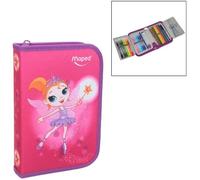 Maped - Trousse Garnie 1 Etage avec 31 Pièces Fournitures Scolaires - Stylo Bille, Gomme, Taille-Crayon, Crayon à Papier Hb, Crayons de Couleur, Feutres, Kit de Traçage - Fairy