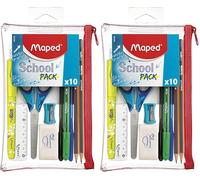 Maped - Trousse Transparente avec 10 pièces School Pack - La trousse Complète pour les Exams - 3 Stylos, 2 Crayons à Papier, 1 Surligneur, Ciseaux, Gomme, Taille-crayons, Règle 15 cm 899705 (Lot de 2)