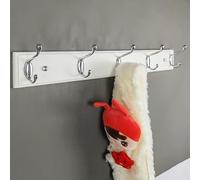 mapeoes Porte-manteau mural en bois 5 crochets 55 cm - Crochets chromés argentés - Blanc - Moderne - Pour entrée, couloir, chambre