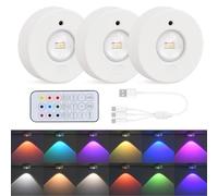 Mapille 3PCS Lampe de Placard avec Telecommande, Rechargeable Spot Led Sans Fil, Éclairage de vitrine, RGB Dimmable Lampes Armoire Veilleuse pour Escalier Miroir Cuisine Vitrines Cabinet