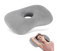 Mapille Coussin Piercing Oreille, Coussin Rond 44x32x8cm, Coussin Donut avec 10cm Trou, Oreiller Trou d'oreille Ergonomique, Piercing Pillow pour Soulager Douleur Dormeur Côté Oreiller (Gris)
