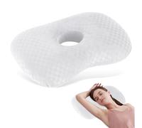 Mapille Coussin Piercing Oreille, Coussin Rond 44x32x8cm, Coussin Donut avec 10cm Trou, Oreiller Trou d'oreille Ergonomique, Piercing Pillow pour Soulager Douleur Dormeur Côté Oreiller (Blanc)
