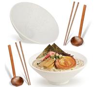 Mapille Lot de 2 Bols à Ramen en Céramique, Vaisselle Japonais Saladier 1000ml avec Baguettes et Cuillères pour Nouille, Salade, Soupe Pho, Udon, Compatible Lave-vaisselle et Micro-ondes