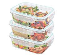 Mapille Lot de 3 boîtes de conservation en verre avec couvercle, 2 compartiments avec cloison hermétique, conviennent au micro-ondes et au congélateur (bleu, 1040 ml)