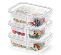 Mapille Lot de 3 boîtes de conservation en verre avec couvercle, 2 compartiments avec cloison hermétique, conviennent au micro-ondes et au congélateur (blanc, 1040 ml)