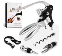 Mapille Tire-Bouchon Vin Set 5 Pièces, Ouvre-Bouteille à Levier Manuel en Alliage de Zinc avec Coupe-Capsule, Bec Verseur, Bouchon et Spirale de Rechange, Accessoire pour Vin