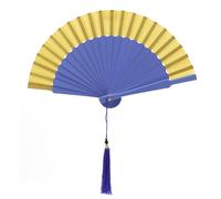MAPIMANIA - Eventail Mariage céleste et Ocre Pliant en Soie et Bois avec étui | Ventilateur de Poche Femme | Eventail Japonais | éventail Paint à la Main