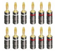 Maple Plentiful Connecteurs à banane, prises pour haut-parleurs de 4 mm, connecteur banane plaqué or 24 K, pour câble haut-parleur, plaque murale, home cinéma, haut-parleurs hifi (rouge *6, noir *6)