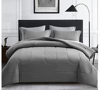 Maple&Stone Bed in a Bag Parure de lit 7 pièces Bed in a Bag en Duvet Alternatif avec draps, taies d'oreiller et taies d'oreiller, Insert de Couette réversible Doux pour Grand lit, Gris foncé et Gris