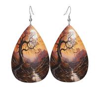 Maple trees under the mysterious sun Boucles d'oreilles en cuir en forme de larme pour femme - Boucles d'oreilles pendantes légères en PVC, crochets en argent 925, imprimés double face | Cadeau