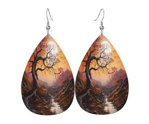 Maple trees under the mysterious sun Boucles d'oreilles en cuir en forme de larme pour femme - Boucles d'oreilles pendantes légères en PVC, crochets en argent 925, imprimés double face | Cadeau