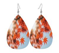 Maple trees under the sunshine Boucles d'oreilles en cuir en forme de larme pour femme - Boucles d'oreilles pendantes légères en PVC avec crochets en argent 925, imprimés double face | Cadeau