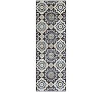 Maples Rugs Camilla Tapis de Couloir antidérapant à médaillon, Tapis d'intérieur Lavable pour Couloir, Cuisine et buanderie [fabriqué aux États-Unis], 0,6 x 1,8 m, crème/Bleu Marine